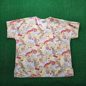 Mad About Scrubs Top Mens 2XL Golf Print Cotton V-Neck Nurse Medical Shirt